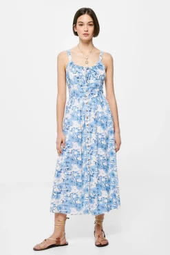 * Vestido Midi Corsetero Lino Algodon Azul Claro Outlet