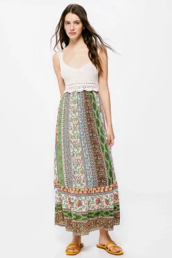 * Vestido Midi Crochet Combinado Marron