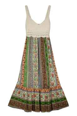 * Vestido Midi Crochet Combinado Marron