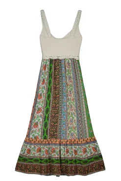 * Vestido Midi Crochet Combinado Marron