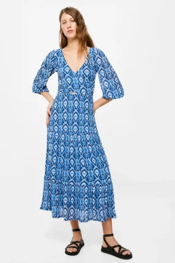 * Vestido Midi Cruce Escote Abertura Azul Medio Sale