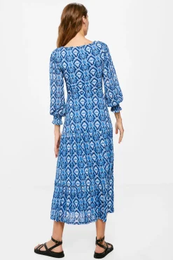 * Vestido Midi Cruce Escote Abertura Azul Medio Sale