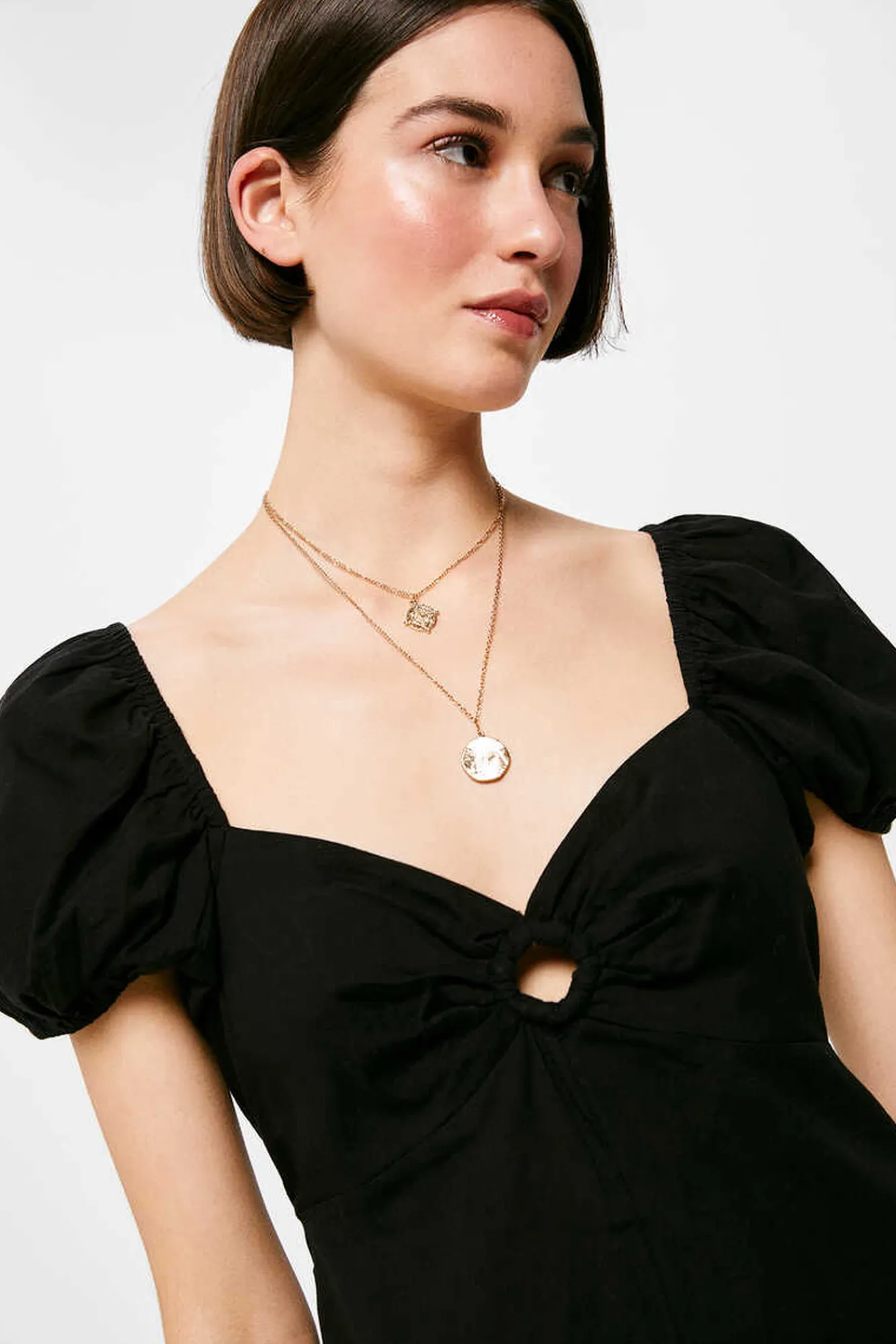 * Vestido Midi Cut Out Escote Lino Algodon Negro Online