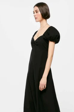 * Vestido Midi Cut Out Escote Lino Algodon Negro Online