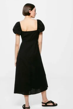 * Vestido Midi Cut Out Escote Lino Algodon Negro Online
