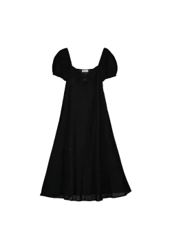 * Vestido Midi Cut Out Escote Lino Algodon Negro Online