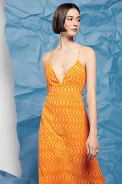 * Vestido Midi Cut Out Espalda Lino Algodon Naranja Discount