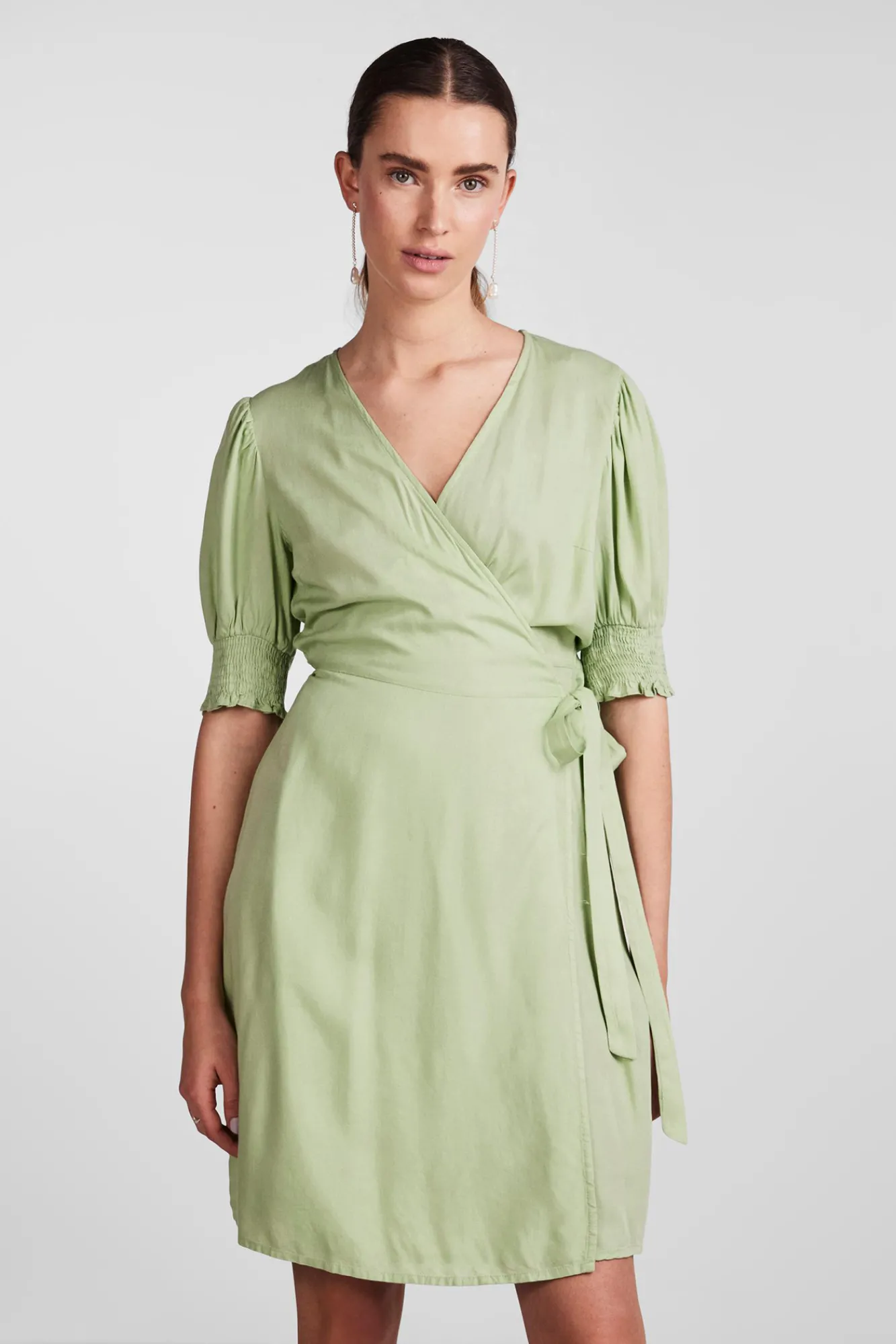 Pieces Vestido Midi De Manga Corta. Verde Sale