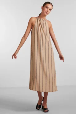 Pieces Vestido Midi De Mujer Marron Medio New