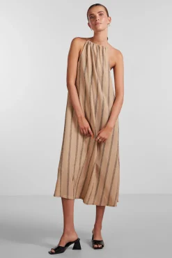 Pieces Vestido Midi De Mujer Marron Medio New