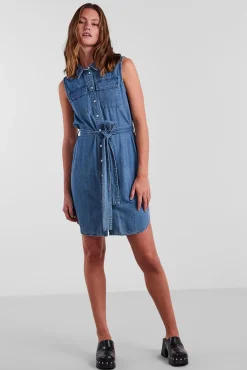 Pieces Vestido Midi De Tirantes. Azul Medio Hot