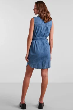 Pieces Vestido Midi De Tirantes. Azul Medio Hot