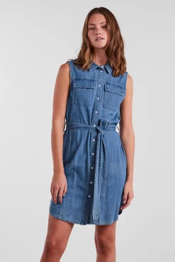Pieces Vestido Midi De Tirantes. Azul Medio Hot