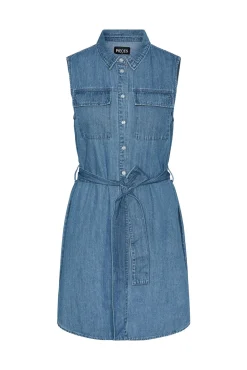 Pieces Vestido Midi De Tirantes. Azul Medio Hot