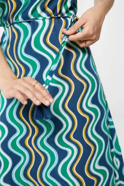 * Vestido Midi Escote Asimetrico Estampado Estampado Azul