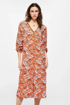 * Vestido Midi Escote Bordados Vino Clearance