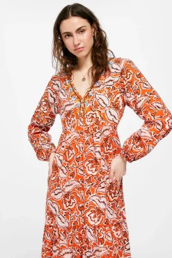 * Vestido Midi Escote Bordados Vino Clearance
