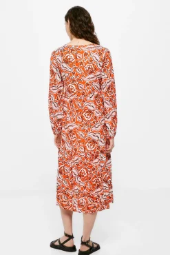 * Vestido Midi Escote Bordados Vino Clearance