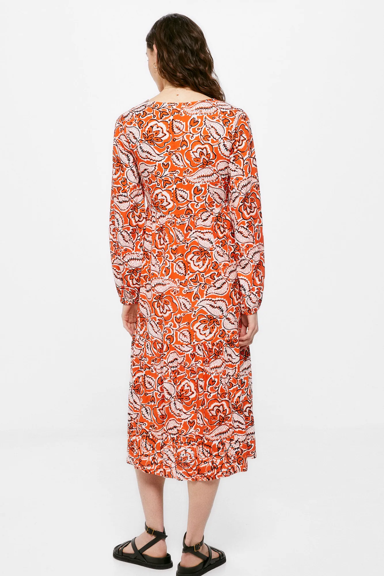 * Vestido Midi Escote Bordados Vino Clearance