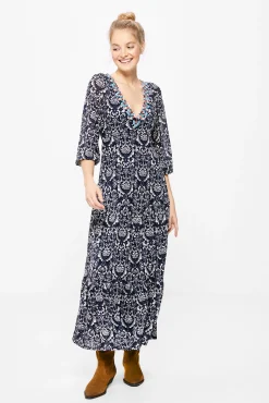 * Vestido Midi Escote Cenefa Azul Oscuro Hot
