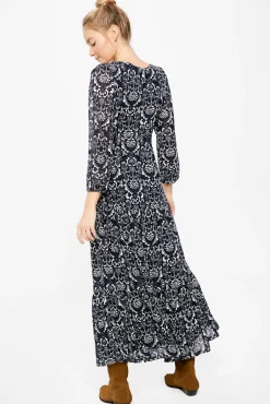 * Vestido Midi Escote Cenefa Azul Oscuro Hot