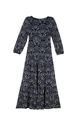 * Vestido Midi Escote Cenefa Azul Oscuro Hot