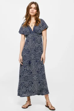 * Vestido Midi Escote Cenefa Estampado Azul Outlet