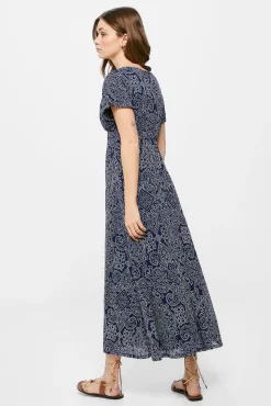 * Vestido Midi Escote Cenefa Estampado Azul Outlet