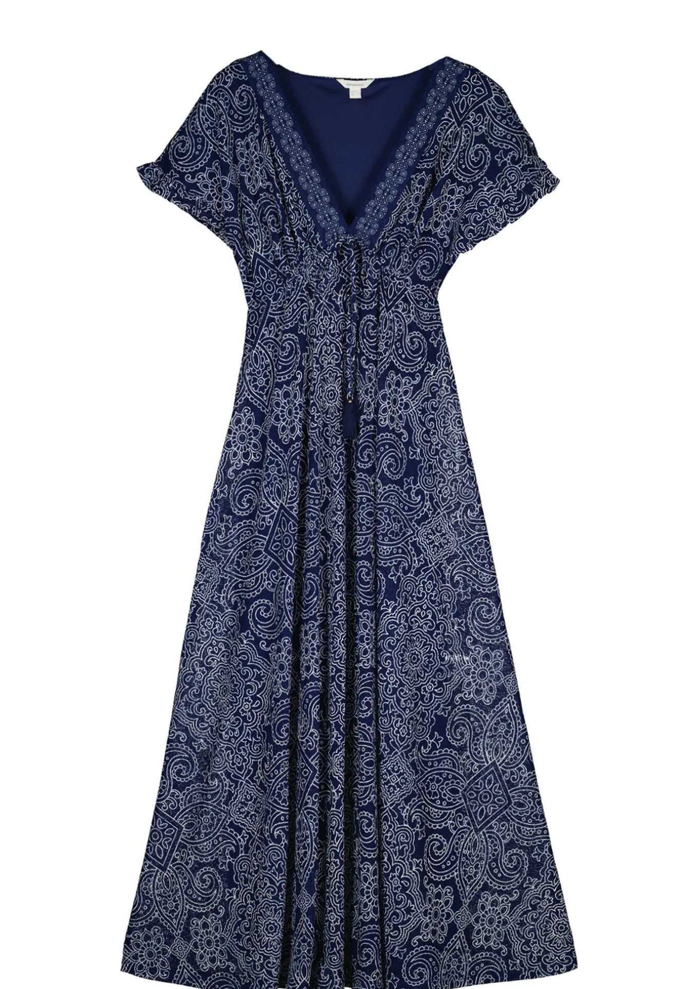 * Vestido Midi Escote Cenefa Estampado Azul Outlet