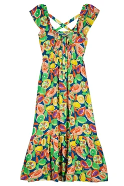 * Vestido Midi Espalda Cruzada Azul Best