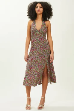 Pimkie Vestido Midi Espalda Descubierta Estampado Verde Clearance