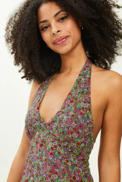 Pimkie Vestido Midi Espalda Descubierta Estampado Verde Clearance