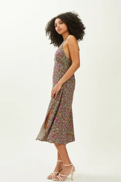 Pimkie Vestido Midi Espalda Descubierta Estampado Verde Clearance