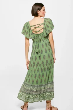 * Vestido Midi Espalda Lazo Zig Zag Verde New
