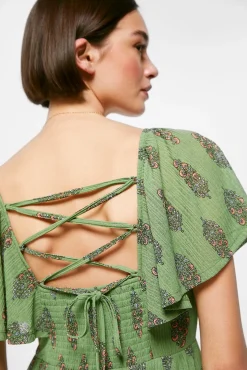 * Vestido Midi Espalda Lazo Zig Zag Verde New