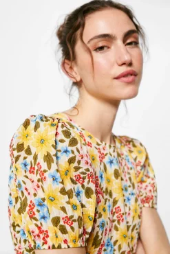 * Vestido Midi Estampado Amarillo Discount
