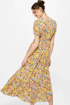 * Vestido Midi Estampado Amarillo Discount