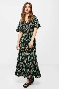 * Vestido Midi Estampado Negro Online