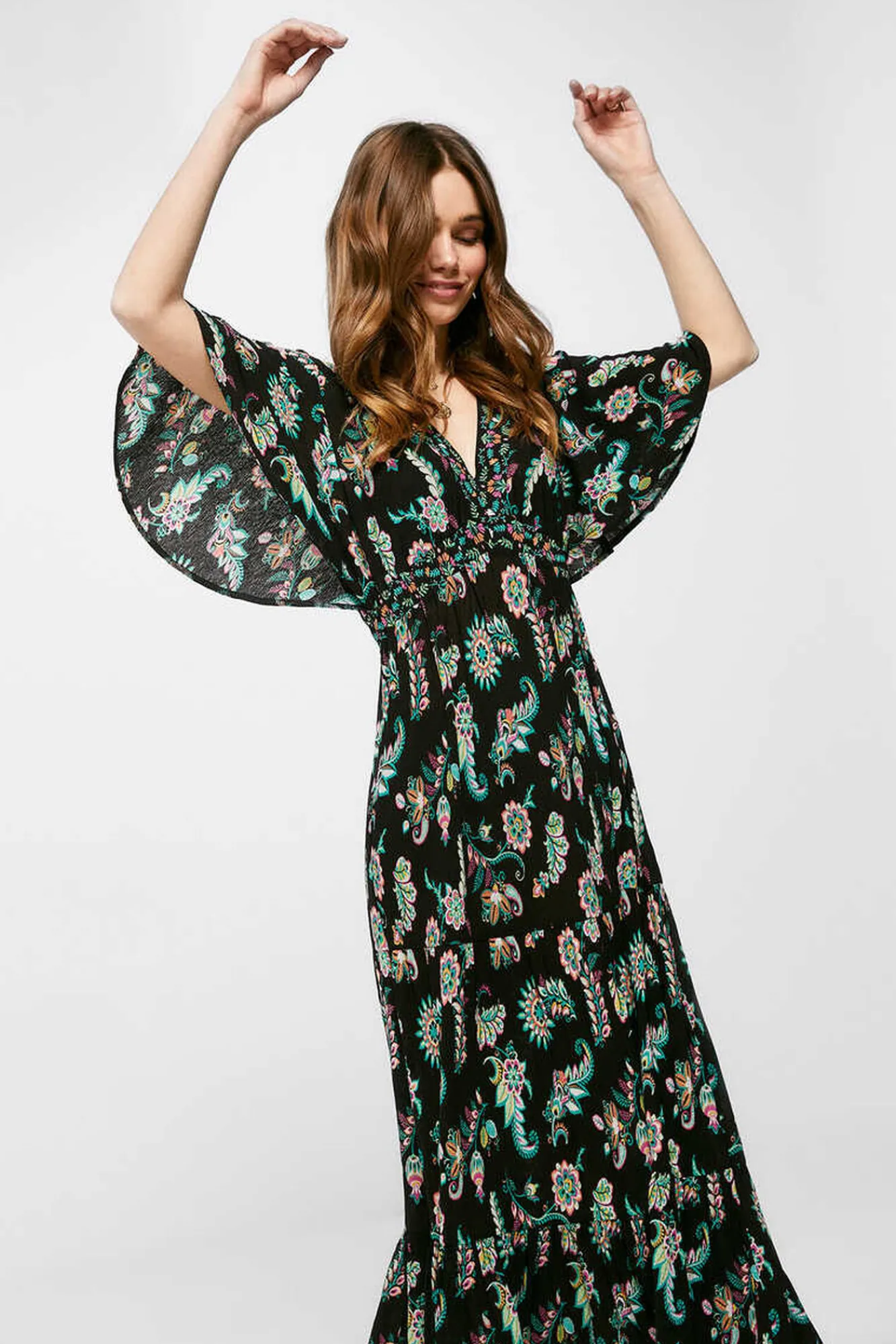 * Vestido Midi Estampado Negro Online