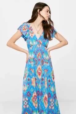 * Vestido Midi Estampado Espalda Zigzag Azul Best