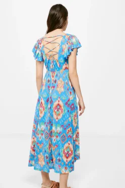 * Vestido Midi Estampado Espalda Zigzag Azul Best