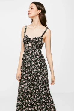 * Vestido Midi Estampado Escote Nudo Negro Discount