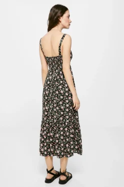 * Vestido Midi Estampado Escote Nudo Negro Discount