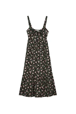 * Vestido Midi Estampado Escote Nudo Negro Discount