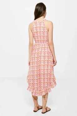 * Vestido Midi Estampado Picos Estamapado Naranja Hot