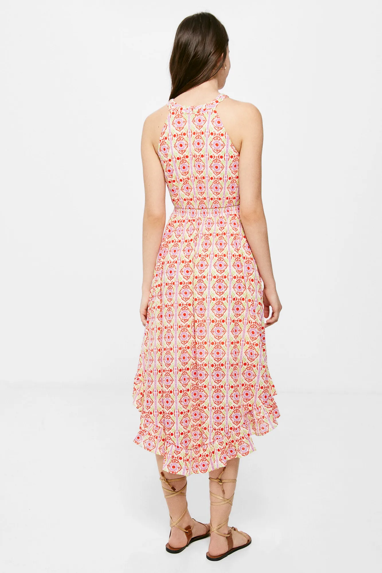 * Vestido Midi Estampado Picos Estamapado Naranja Hot