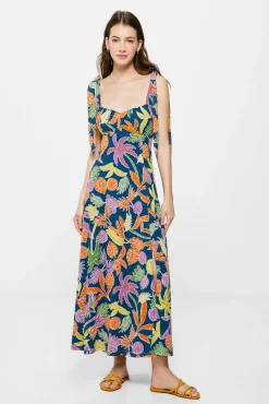 * Vestido Midi Estampado Tropical Azul Discount
