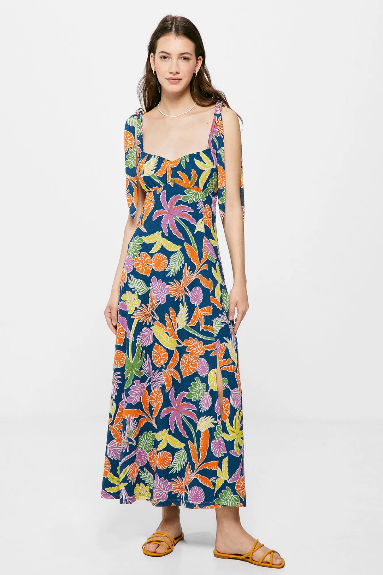 * Vestido Midi Estampado Tropical Azul Discount