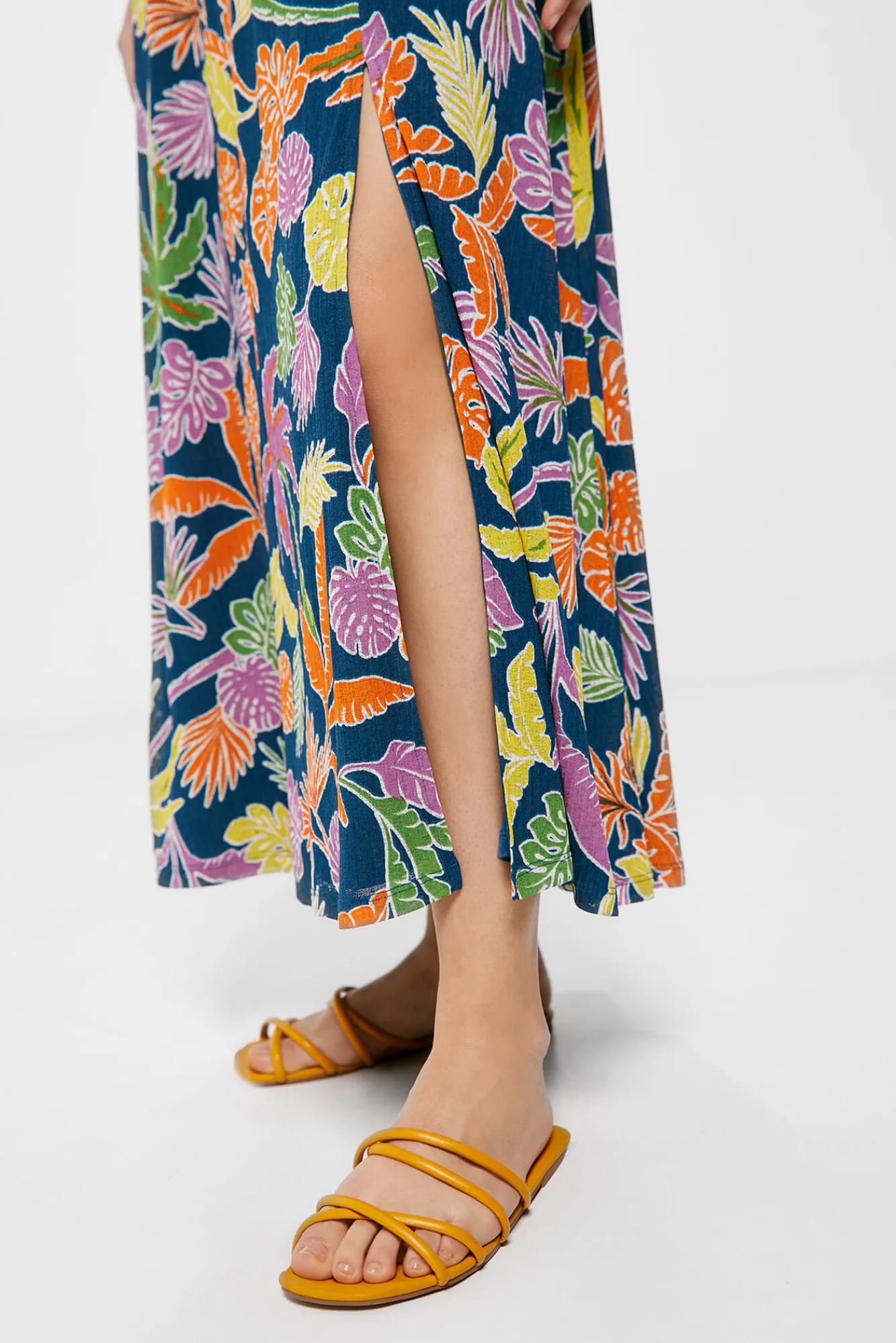 * Vestido Midi Estampado Tropical Azul Discount