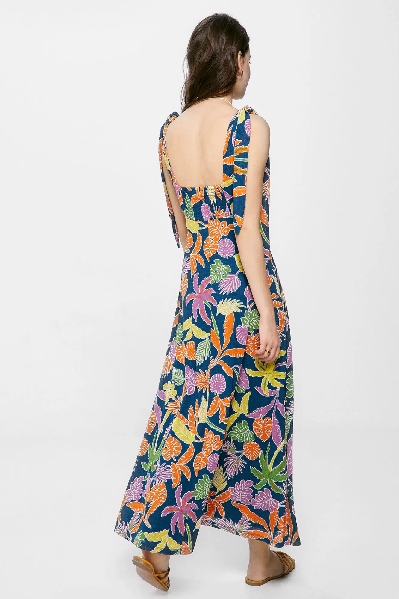 * Vestido Midi Estampado Tropical Azul Discount